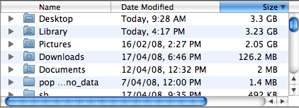 Viewing a folder in the Finder with sorted folder sizes